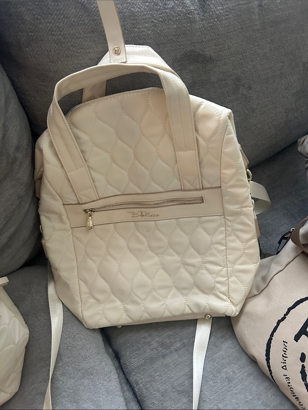 Quilted Cream Backpack Purse by Unknown Brand